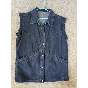 Dark gray wash vintage inspired sleeveless chore jacket women’s plus size 2X